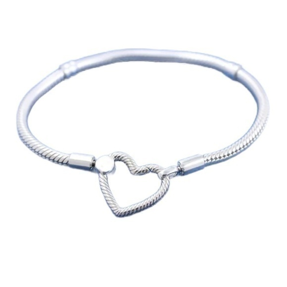 S925 Sterling Silver Heart Clasp Snake Chain Bracelet - Size 7.9”/20cm - NWT